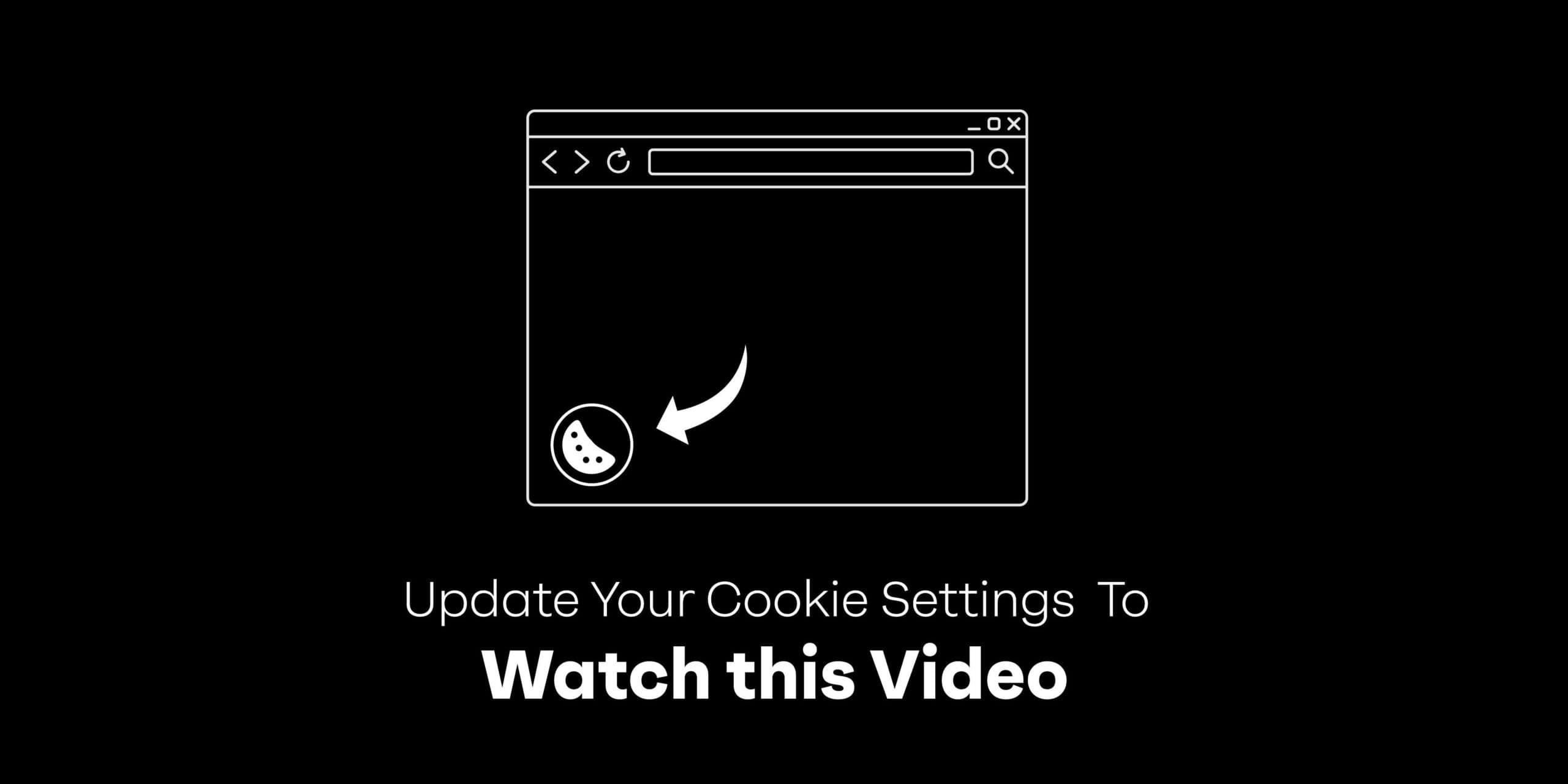 Cookie Settings Black screen with web browser, cookie icon, and arrow.